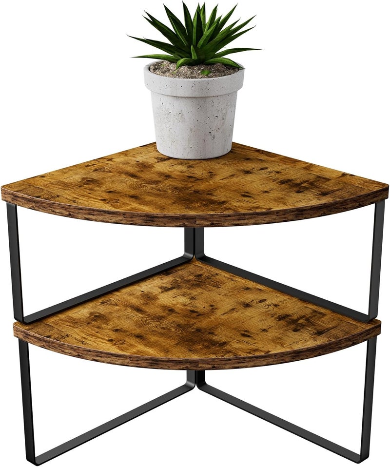 Golener Corner Shelf Countertop Organizer - Set of 2 Corner Shelves for Kitchen Cabinet Organizer, Spice Rack, Stackable Bathroom Organizers and Storage, Sink Rack, Corner Cabinet, Counter Decor, Rustic Brown - Image 1